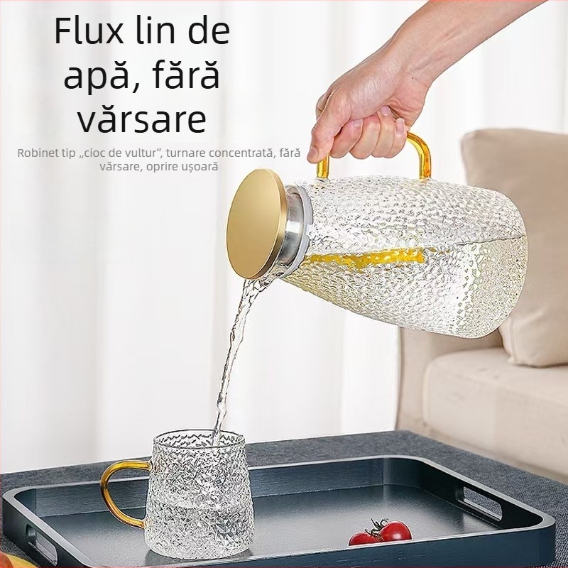 Carafă de apă rece din sticlă, rezistentă la căldură și șocuri, cu capacitate mare, construcție îngroșată