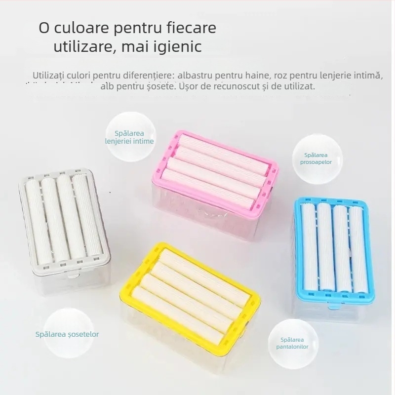 Cutie de săpun fără frecare, cu sistem de spumare cu role, recipient multifuncțional de drenaj