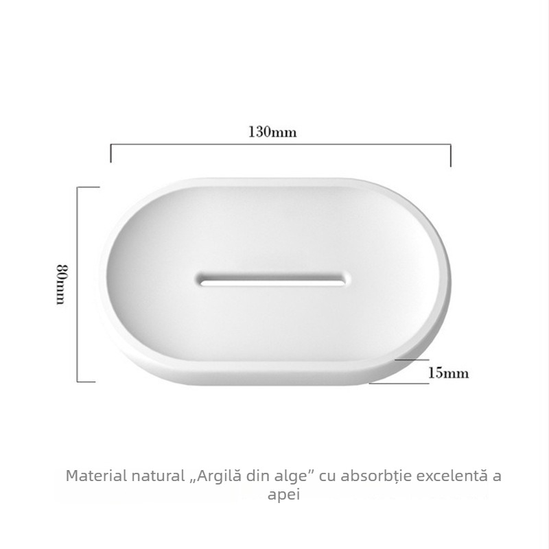 Suport pentru săpun din diatomită, suprafață absorbantă, 13x8 cm