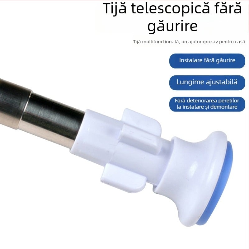 Șină telescopică pentru duș din oțel inoxidabil, cap albastru, grosime 0,5 mm, oțel inox 201