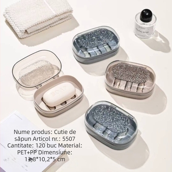 Zhuojia 5506/5507 Cutie transparentă de săpun, cu trei straturi, portabilă, pentru casă și școală, cu drenaj