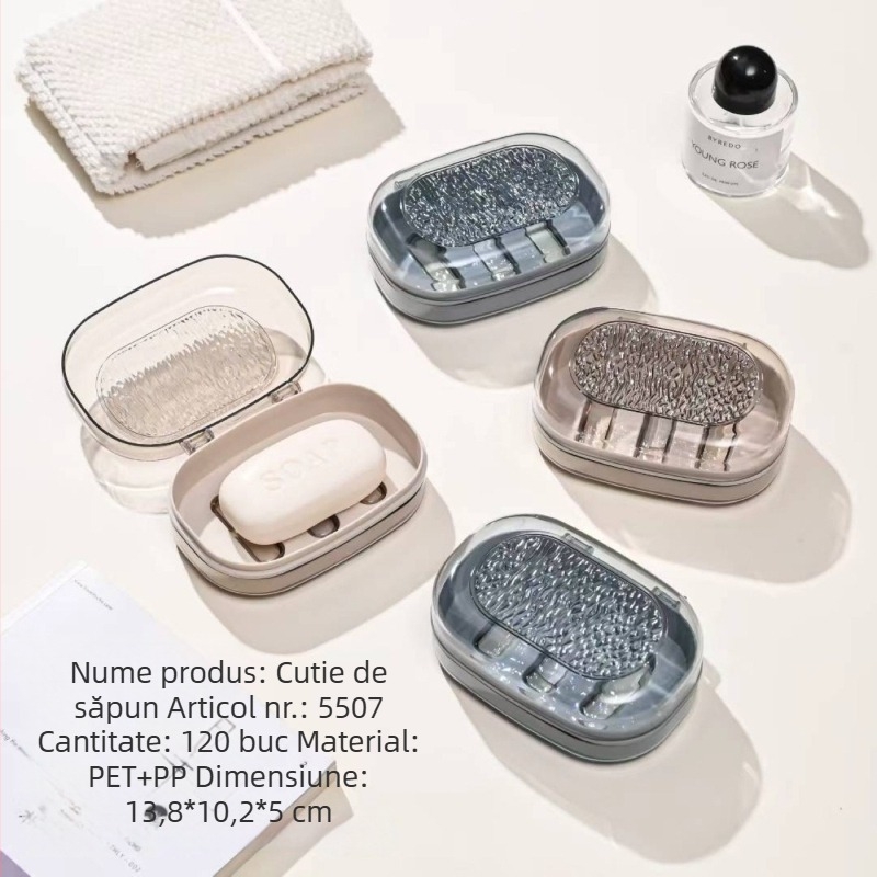 Zhuojia 5506/5507 Cutie transparentă de săpun, cu trei straturi, portabilă, pentru casă și școală, cu drenaj