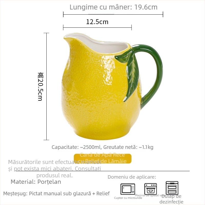 OMK Sticlă de apă ceramică creativă, rezistentă la temperaturi ridicate, relief de lămâie pictat manual, capacitate mare