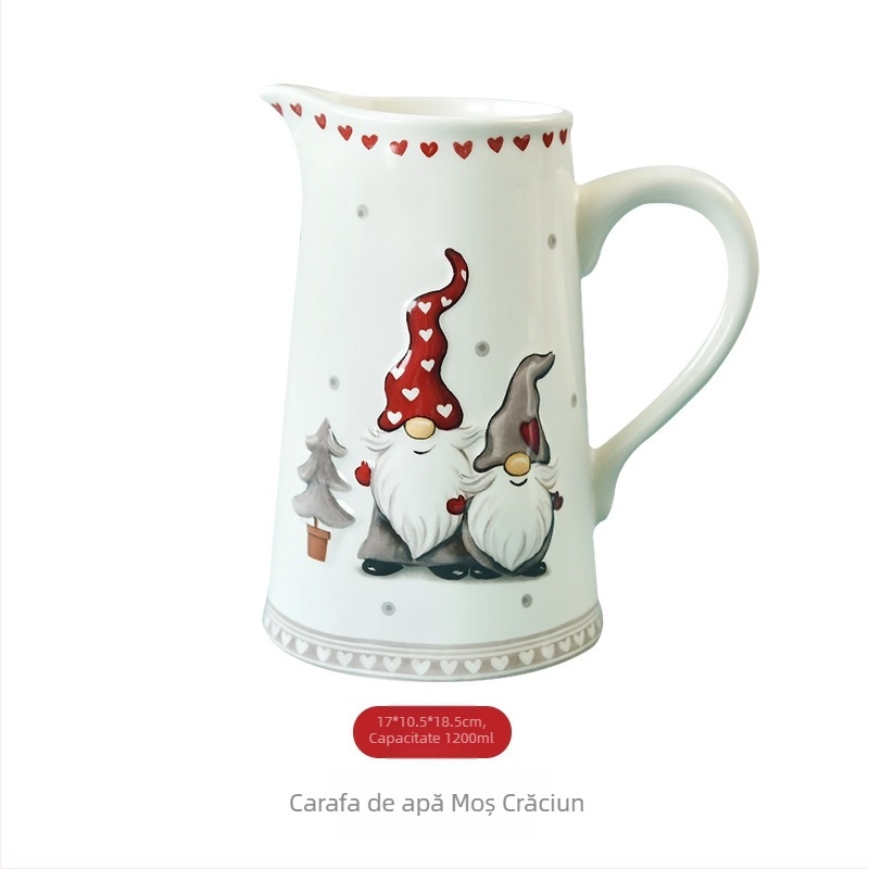 Set ceramic pentru apă rece, inspirație de Crăciun, stil nordic, capacitate mare, fără capac, cu mâner, design în relief, set de băut pentru uz casnic