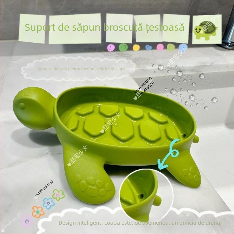 Suport de săpun cu țestoasă verde, design desen animat, raft de depozitare