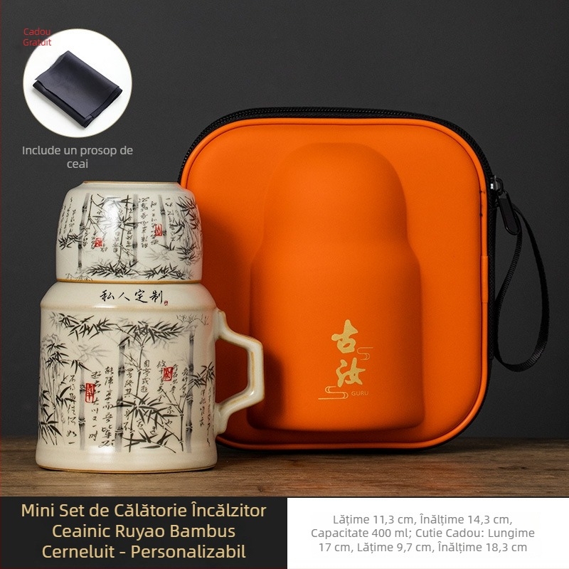 Ceainic ceramic Celadon cu motiv bambus în cerneală, portabil pentru călătorii, capacitate mare