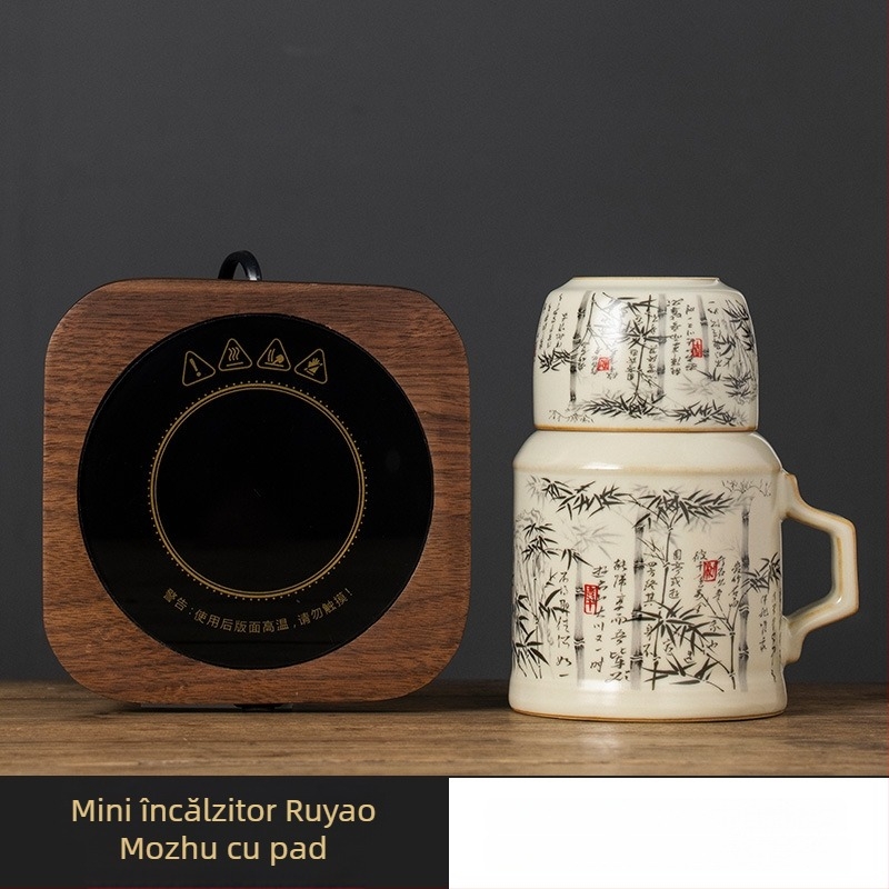 Ceainic ceramic Celadon cu motiv bambus în cerneală, portabil pentru călătorii, capacitate mare