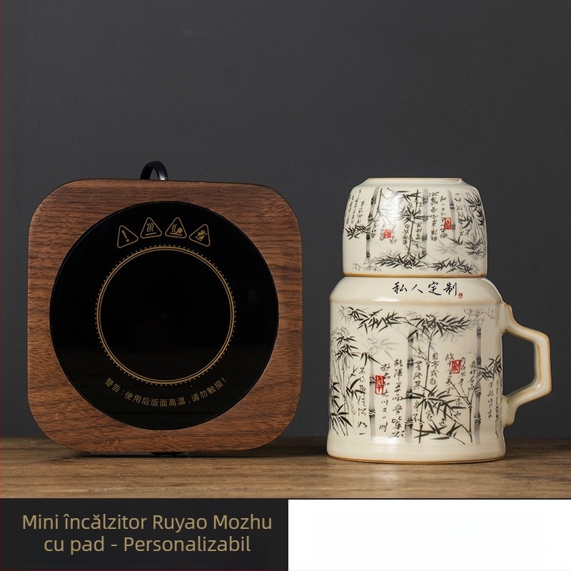 Ceainic ceramic Celadon cu motiv bambus în cerneală, portabil pentru călătorii, capacitate mare
