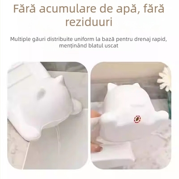 Săpunieră cu drenaj, design pisică de desene animate – creativă și drăguță pentru baie