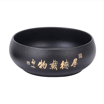Vas ceramic negru pentru spălarea ceaiului, cu borcan pentru resturi de ceai – Accesoriu Zen pentru set ceai