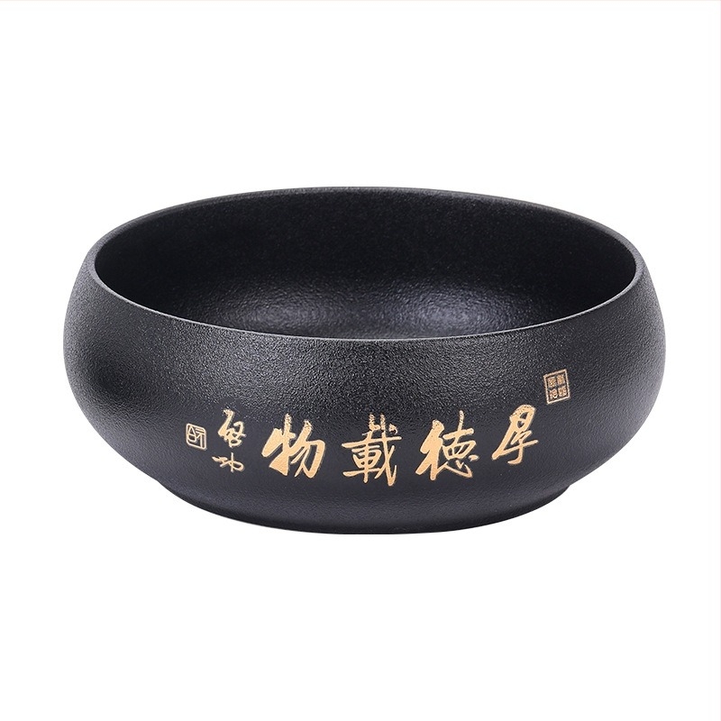 Vas ceramic negru pentru spălarea ceaiului, cu borcan pentru resturi de ceai – Accesoriu Zen pentru set ceai