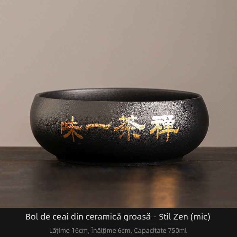 Vas ceramic negru pentru spălarea ceaiului, cu borcan pentru resturi de ceai – Accesoriu Zen pentru set ceai