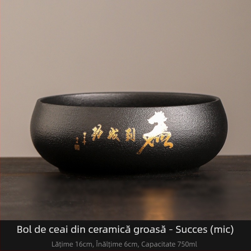 Vas ceramic negru pentru spălarea ceaiului, cu borcan pentru resturi de ceai – Accesoriu Zen pentru set ceai