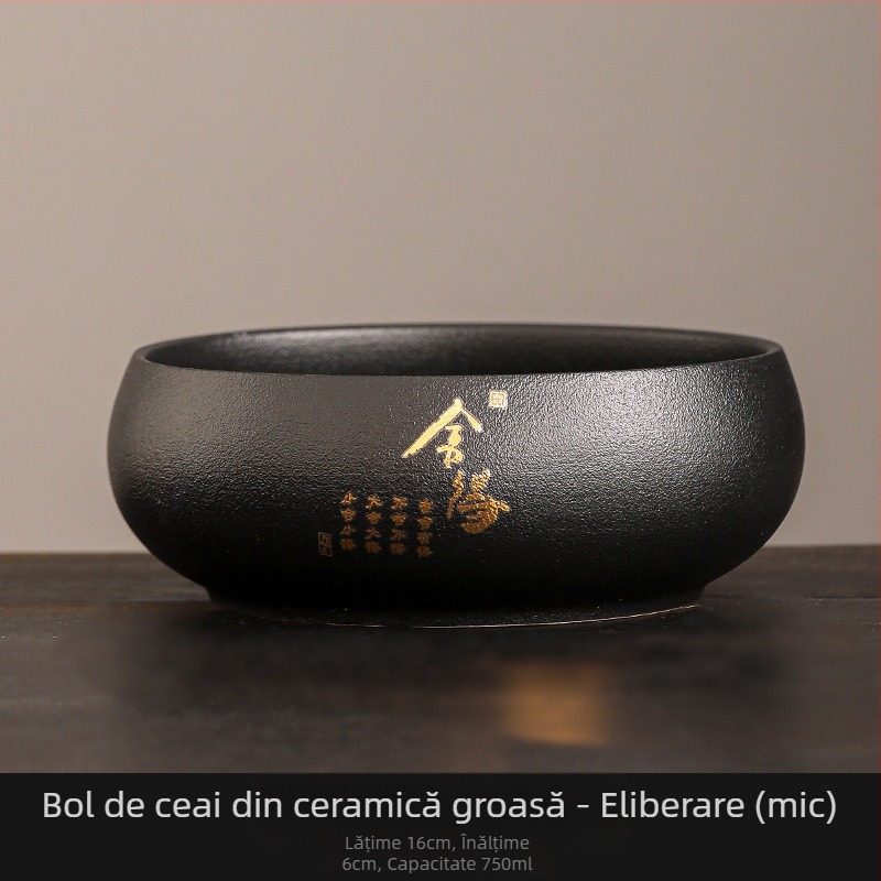 Vas ceramic negru pentru spălarea ceaiului, cu borcan pentru resturi de ceai – Accesoriu Zen pentru set ceai