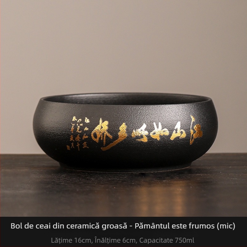 Vas ceramic negru pentru spălarea ceaiului, cu borcan pentru resturi de ceai – Accesoriu Zen pentru set ceai
