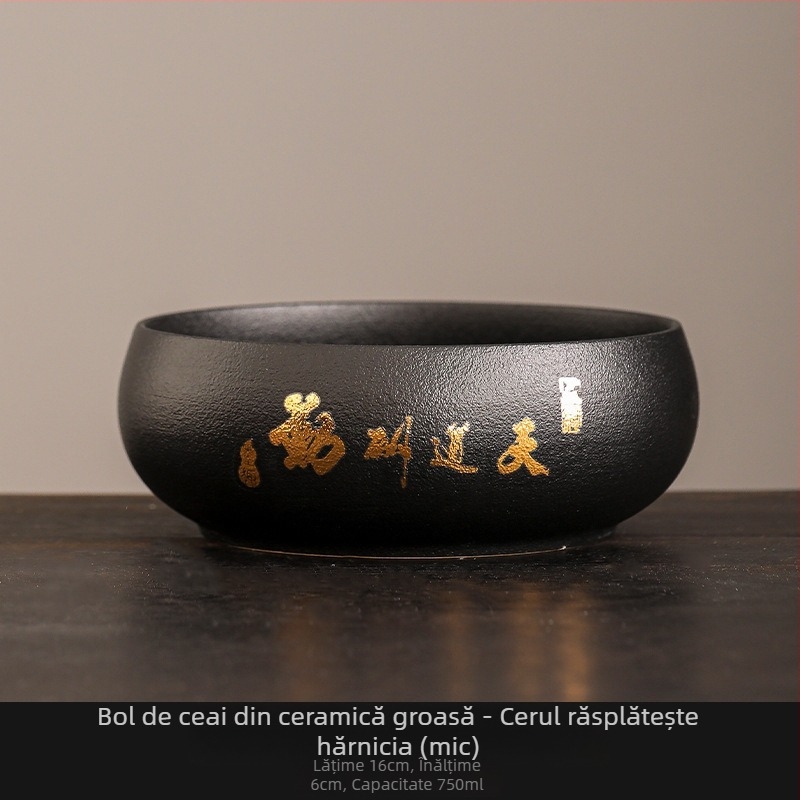 Vas ceramic negru pentru spălarea ceaiului, cu borcan pentru resturi de ceai – Accesoriu Zen pentru set ceai