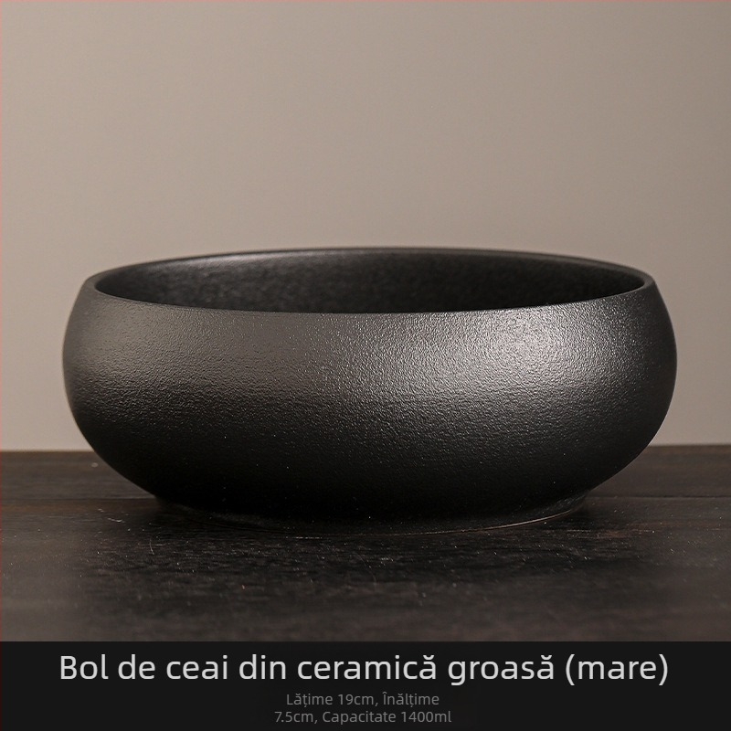 Vas ceramic negru pentru spălarea ceaiului, cu borcan pentru resturi de ceai – Accesoriu Zen pentru set ceai