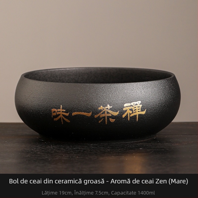Vas ceramic negru pentru spălarea ceaiului, cu borcan pentru resturi de ceai – Accesoriu Zen pentru set ceai