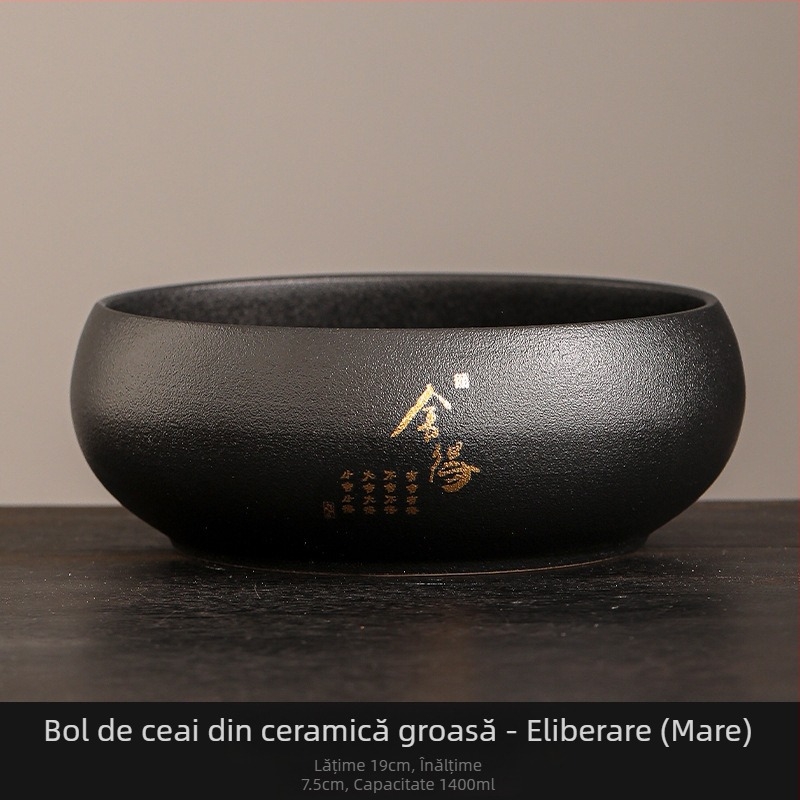 Vas ceramic negru pentru spălarea ceaiului, cu borcan pentru resturi de ceai – Accesoriu Zen pentru set ceai