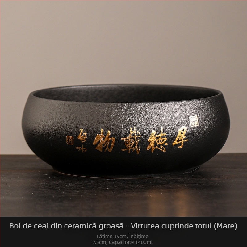 Vas ceramic negru pentru spălarea ceaiului, cu borcan pentru resturi de ceai – Accesoriu Zen pentru set ceai