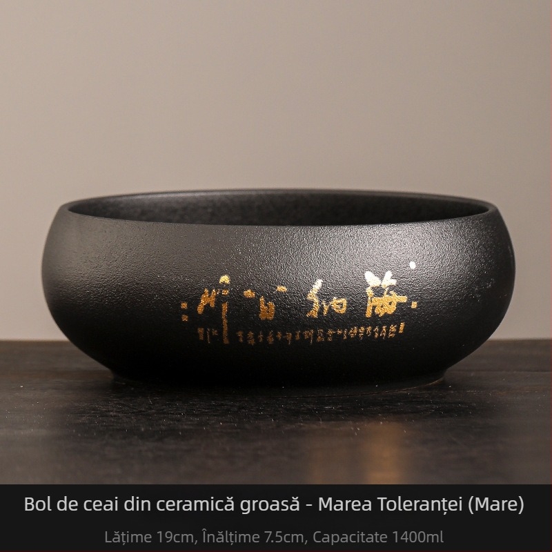Vas ceramic negru pentru spălarea ceaiului, cu borcan pentru resturi de ceai – Accesoriu Zen pentru set ceai