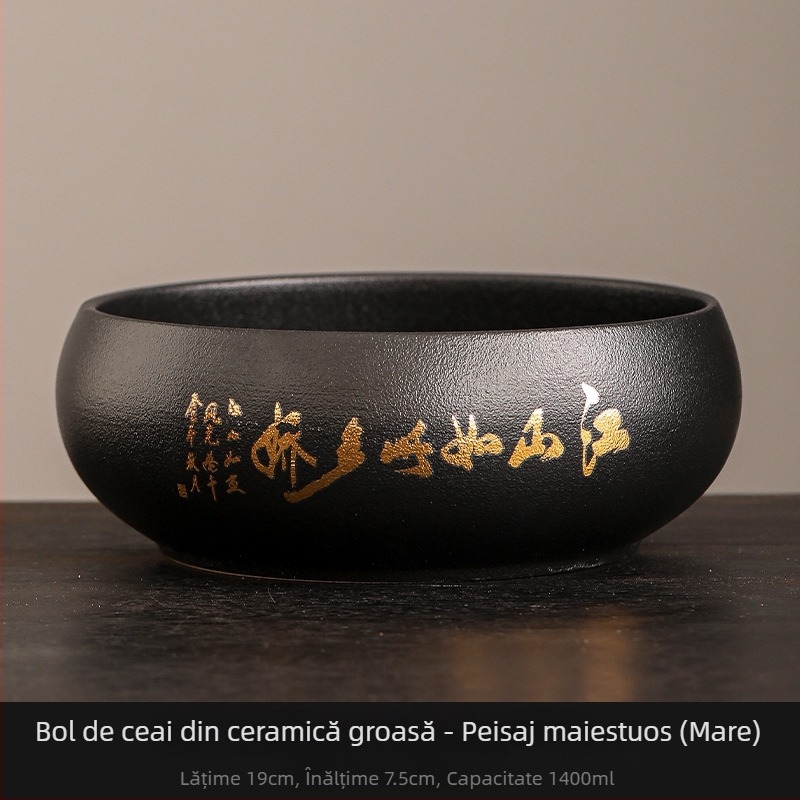 Vas ceramic negru pentru spălarea ceaiului, cu borcan pentru resturi de ceai – Accesoriu Zen pentru set ceai