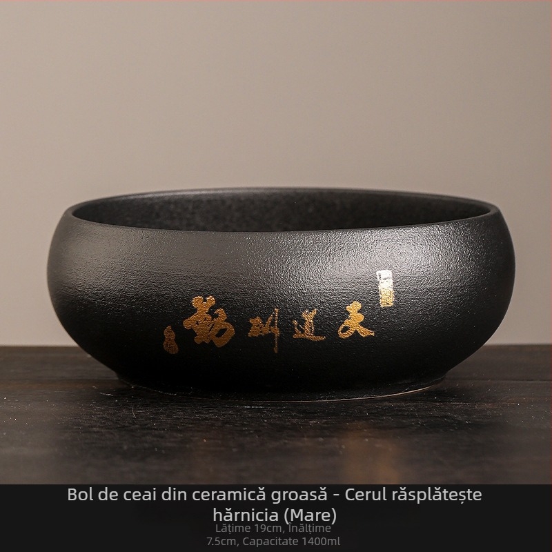 Vas ceramic negru pentru spălarea ceaiului, cu borcan pentru resturi de ceai – Accesoriu Zen pentru set ceai