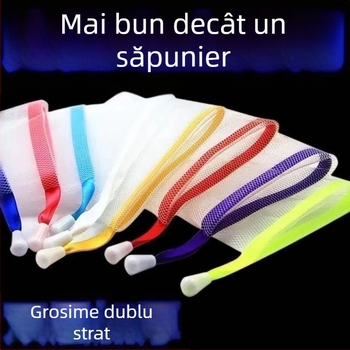 Sac de plasă cu două straturi, lucrat manual, pentru săpun, gel de duș și demachiant pentru față