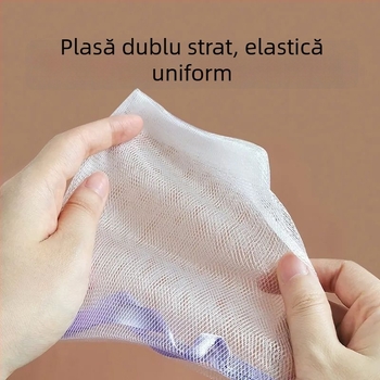 Sac de plasă cu două straturi, lucrat manual, pentru săpun, gel de duș și demachiant pentru față