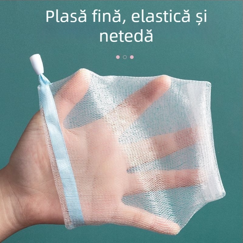 Sac de plasă cu două straturi, lucrat manual, pentru săpun, gel de duș și demachiant pentru față