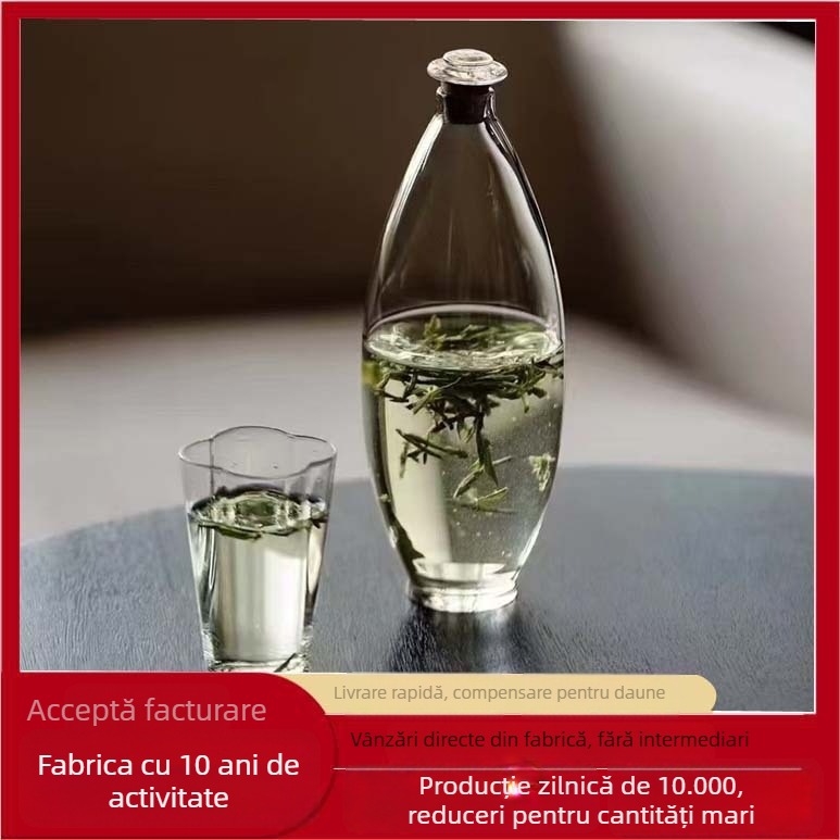 Sticlă din sticlă pentru infuzare la rece a ceaiului verde cu flori, infuzor de ceai transparent, sticlă de apă creativă în stil vază, rezistentă la căldură, sticlă de vin goală, îngroșată