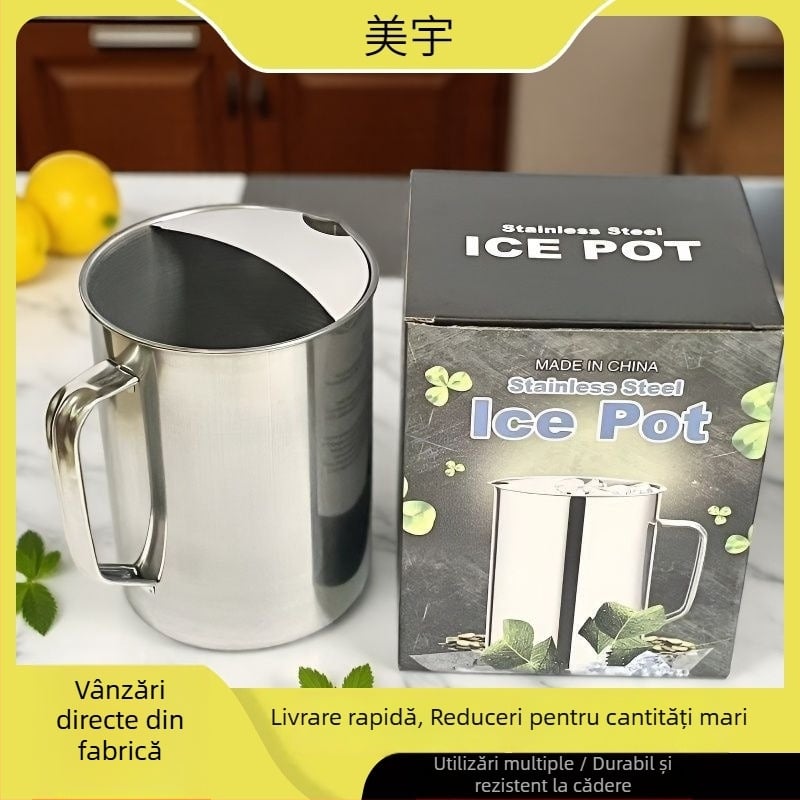 Carafă din oțel inoxidabil cu capacitate mare pentru cuburi de gheață, destinate restaurantelor și barurilor comerciale; carafă pentru suc și apă, rezistentă la căderi, cu design drept