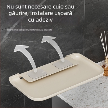 Raft pliabil de perete pentru baie, toaletă și lângă pat; montaj cu ventuză, fără găuri; organizator pentru cămin