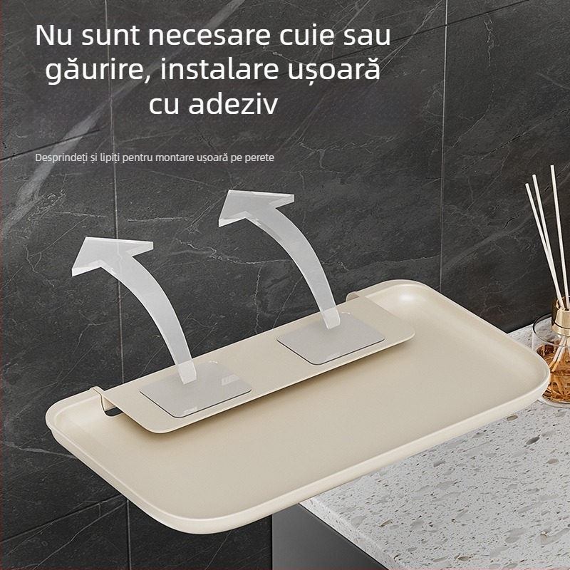 Raft pliabil de perete pentru baie, toaletă și lângă pat; montaj cu ventuză, fără găuri; organizator pentru cămin