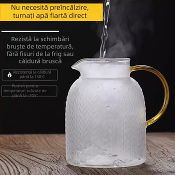 Cana de apă rece cu motiv de spic de grâu, sticlă borosilikat de înaltă calitate, capacitate mare, pentru ceai cu flori și sucuri