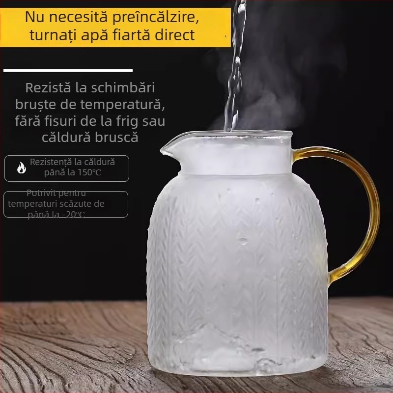 Cana de apă rece cu motiv de spic de grâu, sticlă borosilikat de înaltă calitate, capacitate mare, pentru ceai cu flori și sucuri