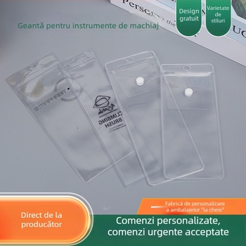 Geantă cosmetică transparentă din PVC, etanșă, rezistentă la umezeală și oxidare, pentru pensule și ustensile de make-up.