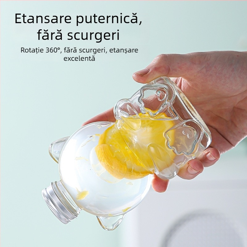 Sticlă din sticlă pentru ceai cu lapte, design ursuleț drăguț; recipient creativ pentru ceai de fructe și băuturi spirtoase