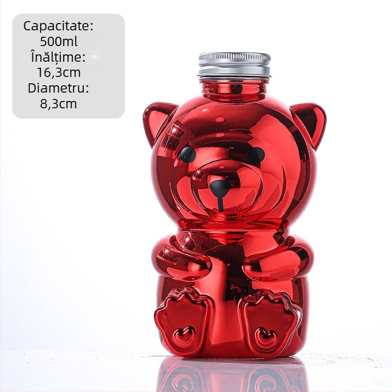 Sticlă din sticlă pentru ceai cu lapte, design ursuleț drăguț; recipient creativ pentru ceai de fructe și băuturi spirtoase