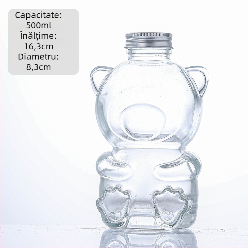 Sticlă din sticlă pentru ceai cu lapte, design ursuleț drăguț; recipient creativ pentru ceai de fructe și băuturi spirtoase