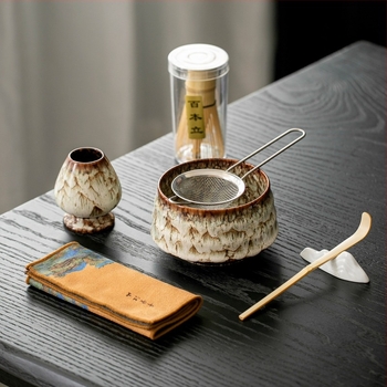 Ceașcă japoneză ceramică pentru matcha cu tel – set ceremonial de ceai, 400 ml