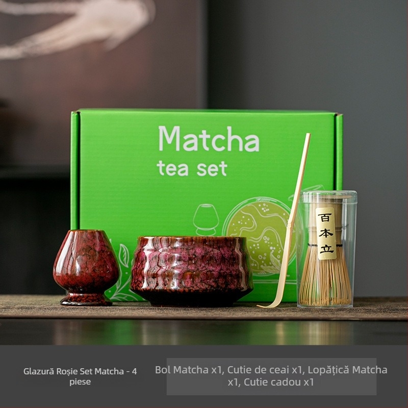 Ceașcă japoneză ceramică pentru matcha cu tel – set ceremonial de ceai, 400 ml