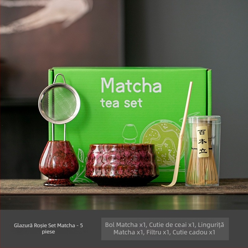 Ceașcă japoneză ceramică pentru matcha cu tel – set ceremonial de ceai, 400 ml
