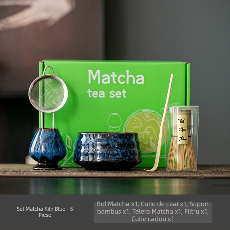 Ceașcă japoneză ceramică pentru matcha cu tel – set ceremonial de ceai, 400 ml