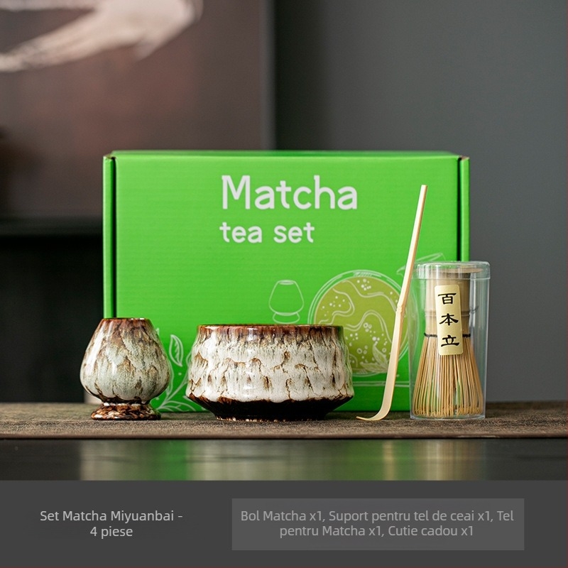 Ceașcă japoneză ceramică pentru matcha cu tel – set ceremonial de ceai, 400 ml