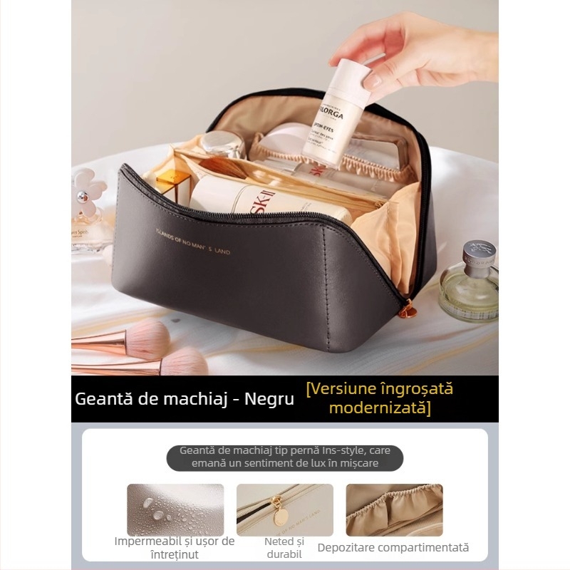 Geantă de cosmetice pentru femei, cu capacitate mare, organizator portabil pentru pensule de machiaj, geantă de toaletă de călătorie elegantă