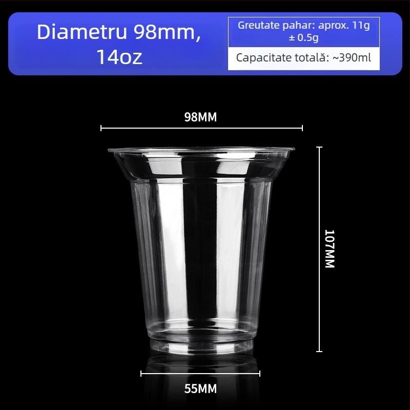 Pahar de unică folosință pentru cafea, diametru 98 mm, pentru cafea rece și băuturi reci, la pachet, 500–700 ml