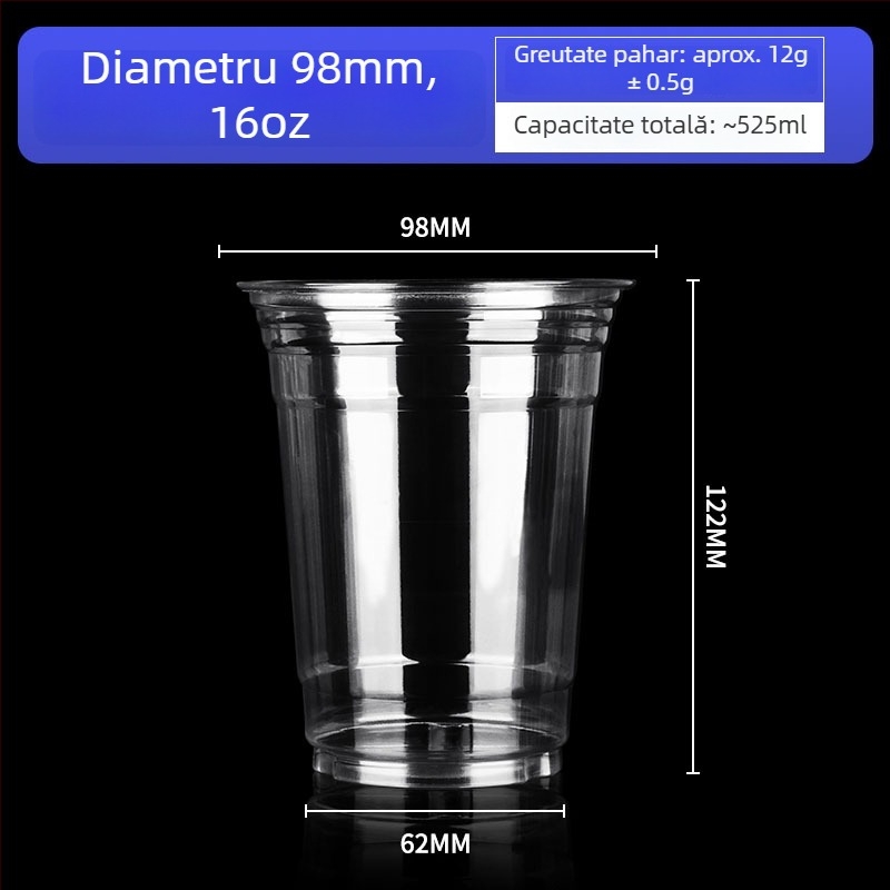 Pahar de unică folosință pentru cafea, diametru 98 mm, pentru cafea rece și băuturi reci, la pachet, 500–700 ml