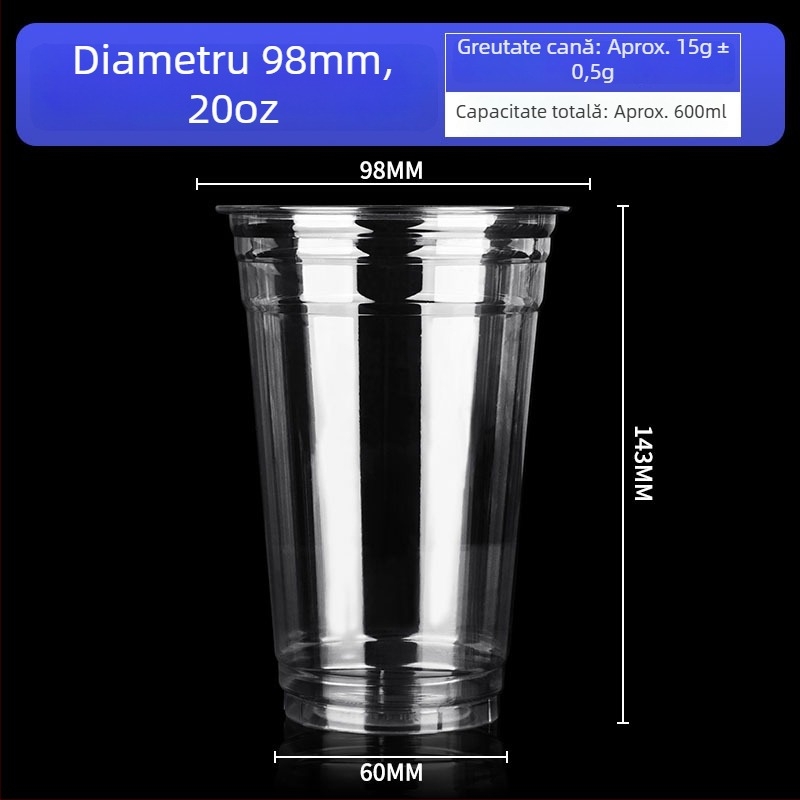 Pahar de unică folosință pentru cafea, diametru 98 mm, pentru cafea rece și băuturi reci, la pachet, 500–700 ml