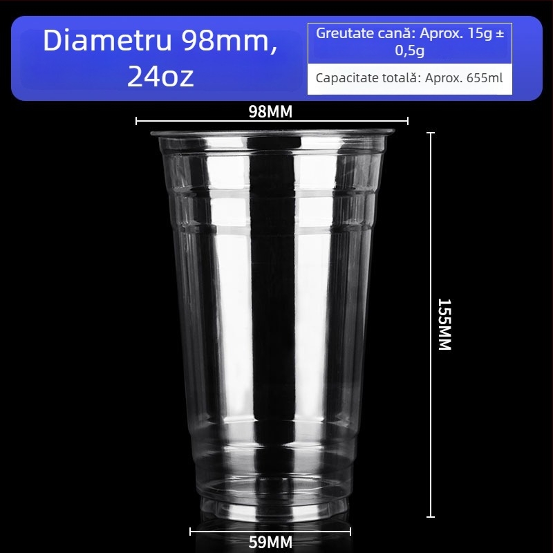 Pahar de unică folosință pentru cafea, diametru 98 mm, pentru cafea rece și băuturi reci, la pachet, 500–700 ml